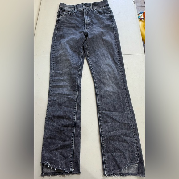 MOTHER Denim - MOTHER Washed Charcoal Flare Jeans with Frayed Hem